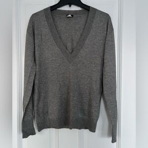 J. Crew Heathered Gray Cashmere and Silk Deep V-Neck Sweater